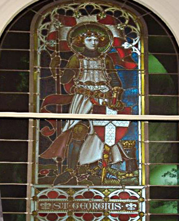 Lange Reihe 39: Bleiglasfenster mit Ritter St. Georg Lange Reihe 39: Bleiglasfenster mit Ritter St. Georg